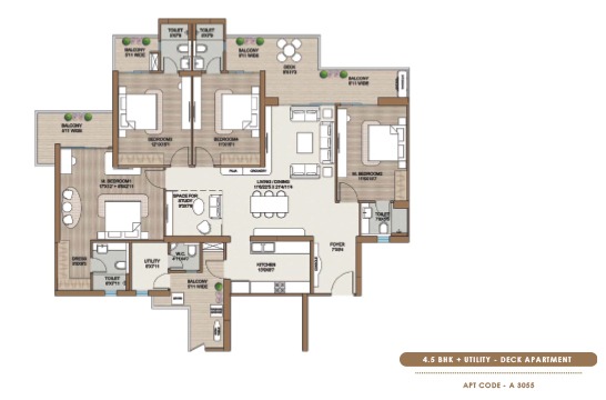 Smart World One DXP - Floor Size - 4.5 BHK + Utility - Deck Apartment